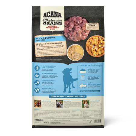 ACANA Wholesome Grains Duck & Pumpkin Dry Dog Food, 22.5 lbs