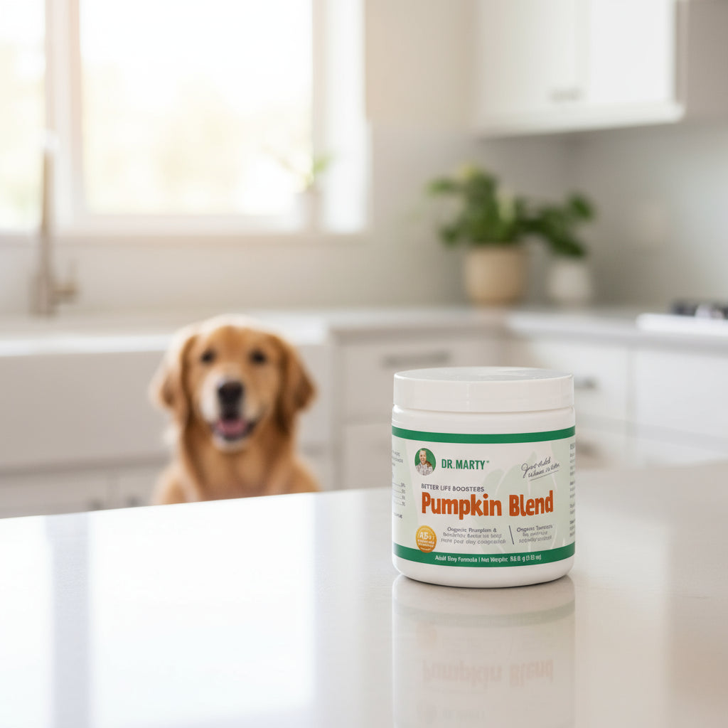 Dr. Marty's Pumpkin Blend supplement container.