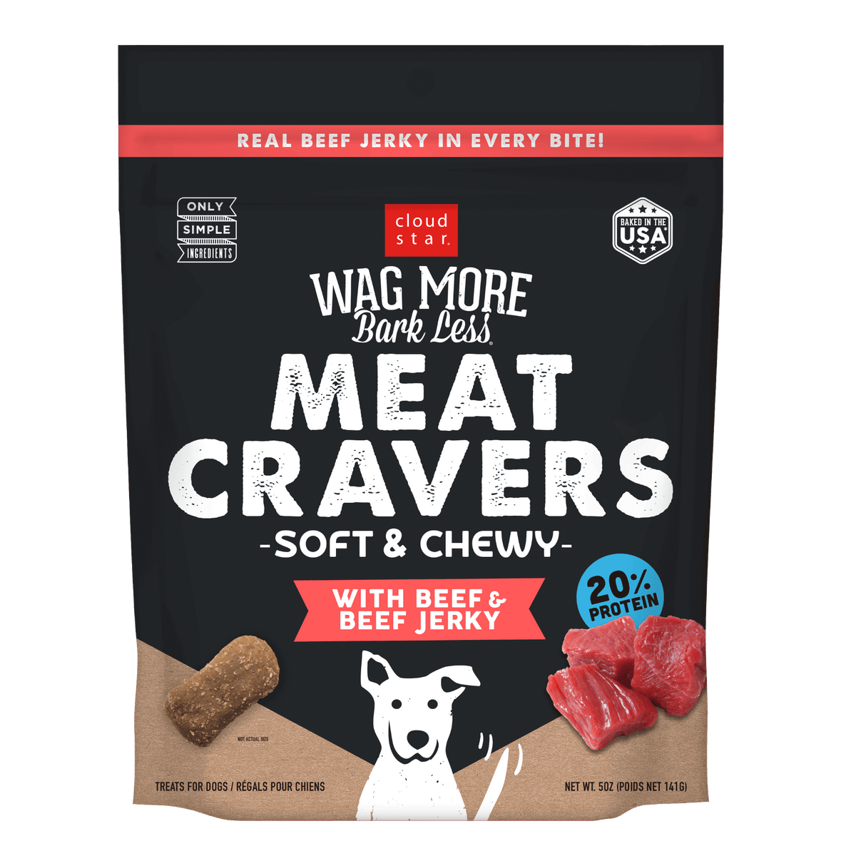 Cloud Star Wag More Bark Less Soft & Chewy Meat Cravers Beef Jerky Dog Treats, 5oz