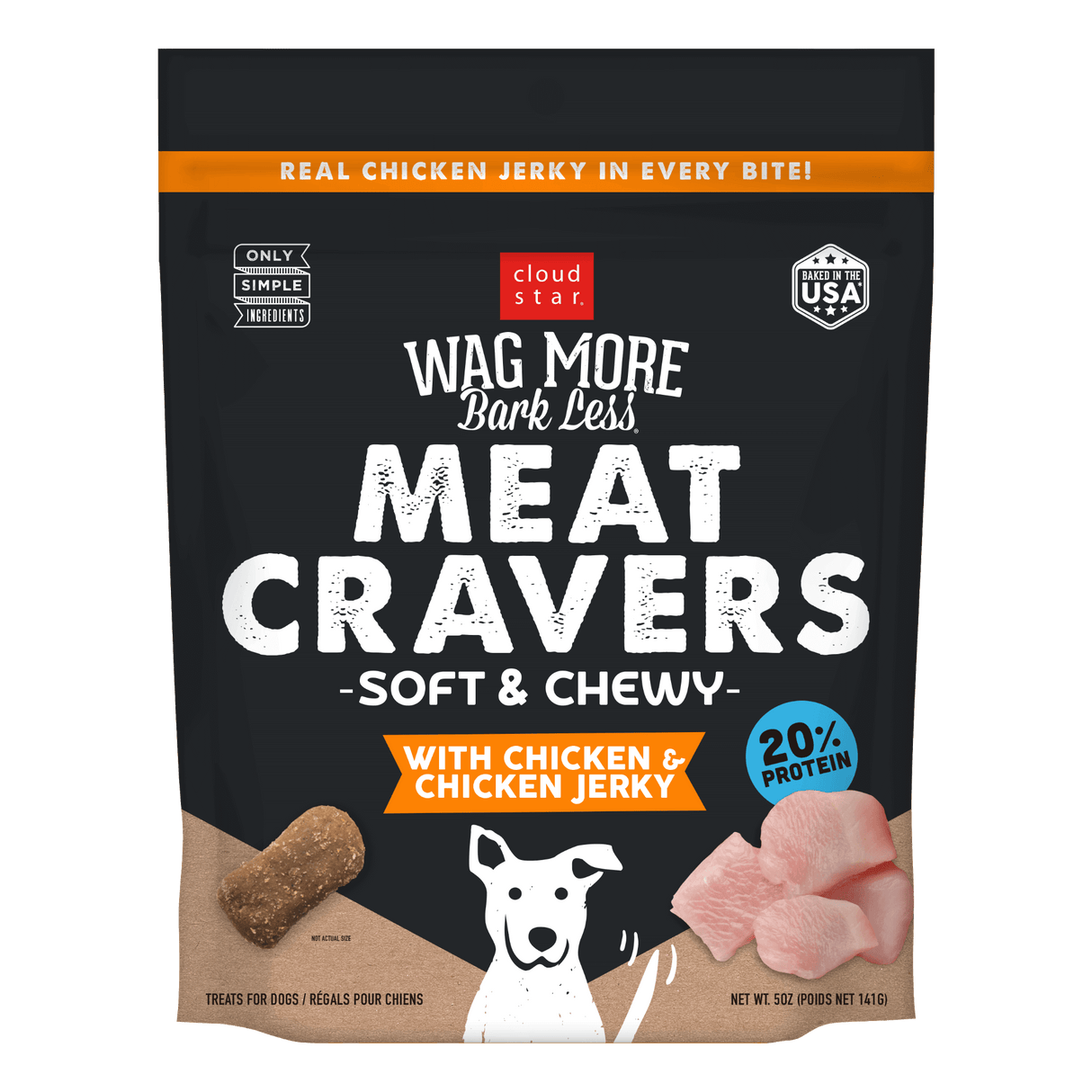Cloud Star Wag More Bark Less Soft & Chewy Meat Cravers Chicken Jerky Dog Treats, 5oz