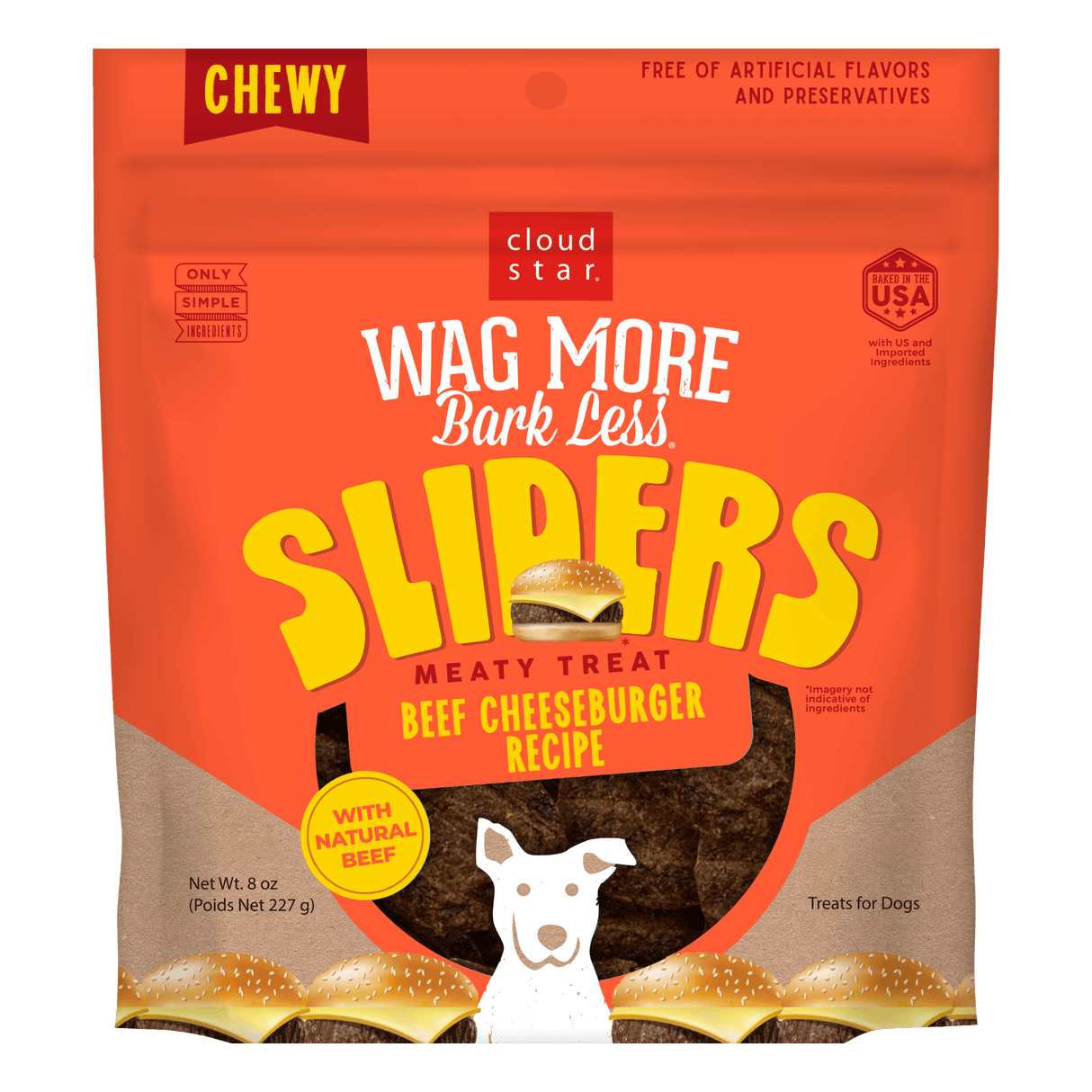 Cloud Star Wag More Bark Less Beef Cheeseburger Recipe Jerky Dog Treats, 8oz