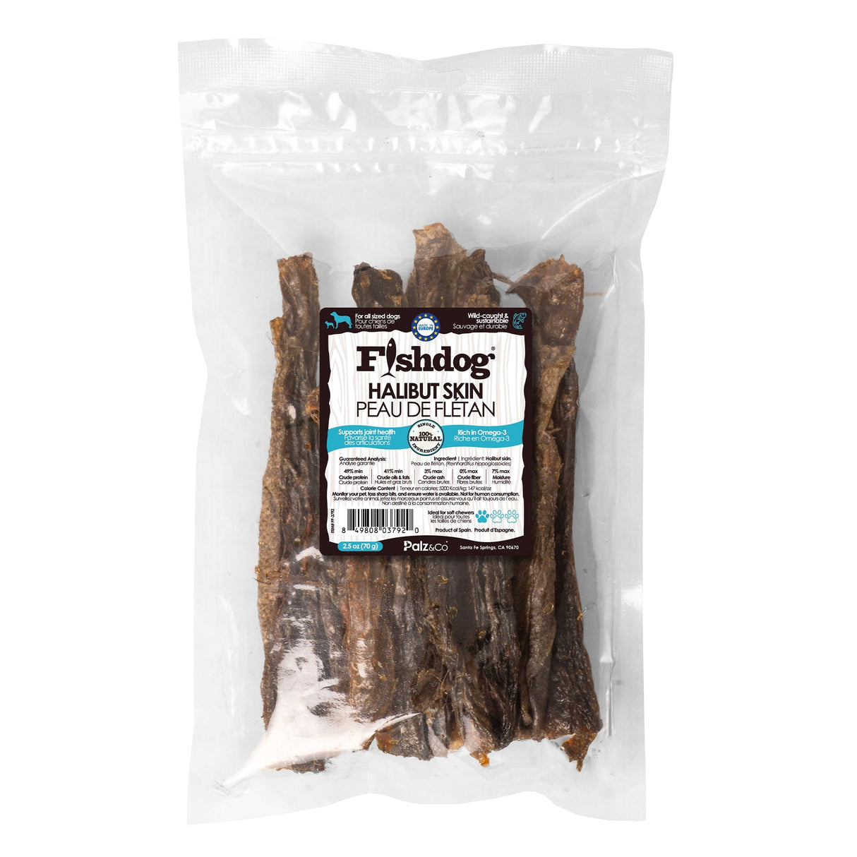 Palz&Co Fishdog Halibut Skin Dog Treats, 2.5oz