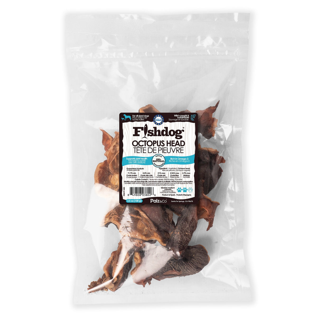Fishdog Palz&Co Fishdog Octopus Head Dog Treats, 3.5oz – White Dog Bone