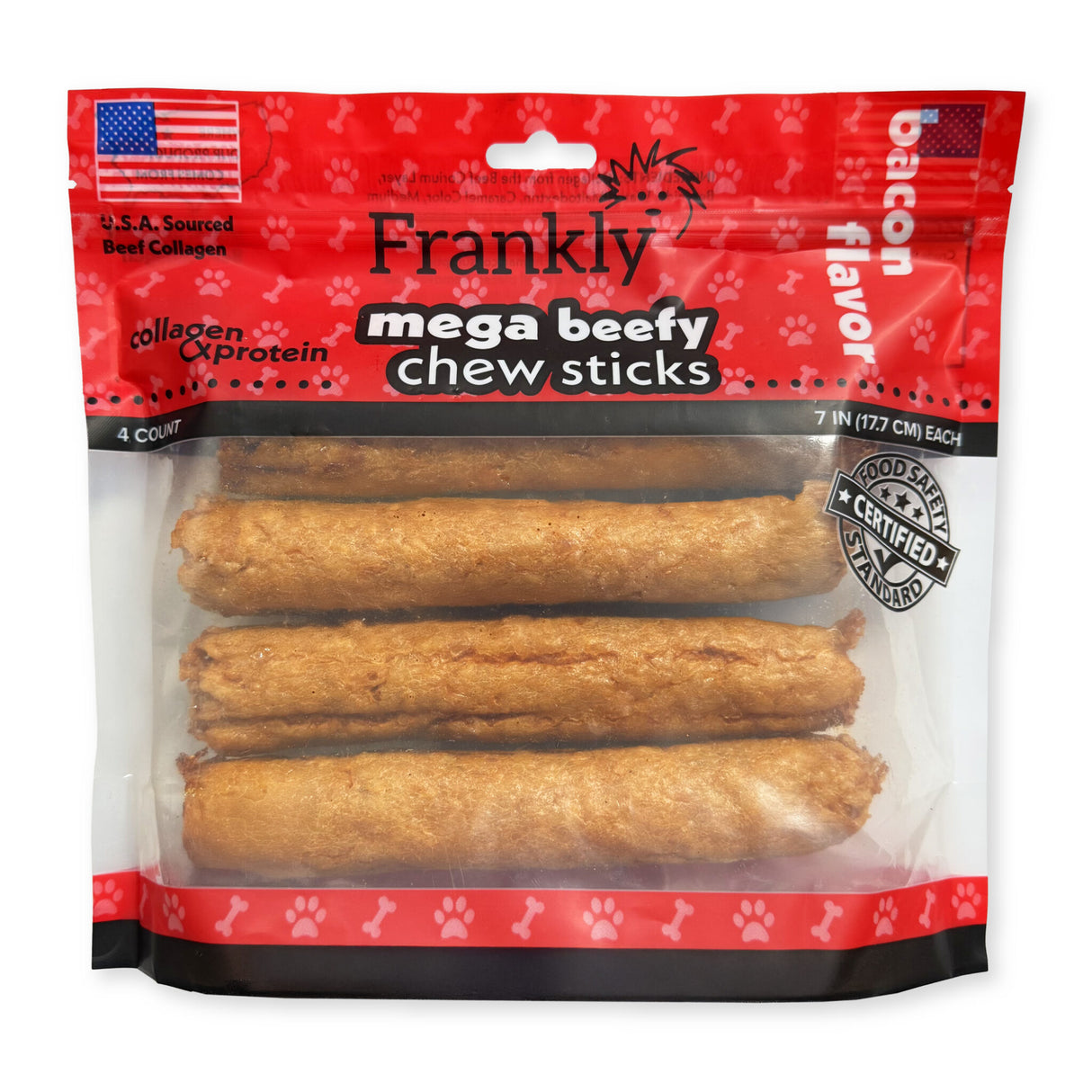 Frankly Pet Premium USA Beefy Sticks Collagen Dog Chew, Bacon