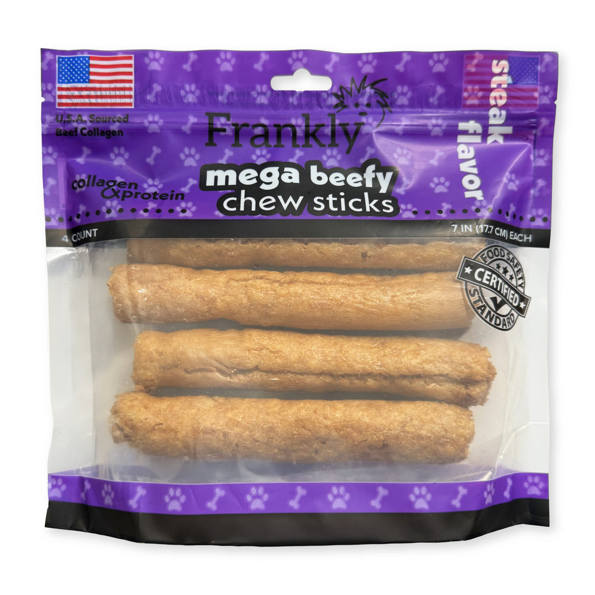Frankly Pet Premium USA Beefy Sticks Collagen Dog Chew, Steak