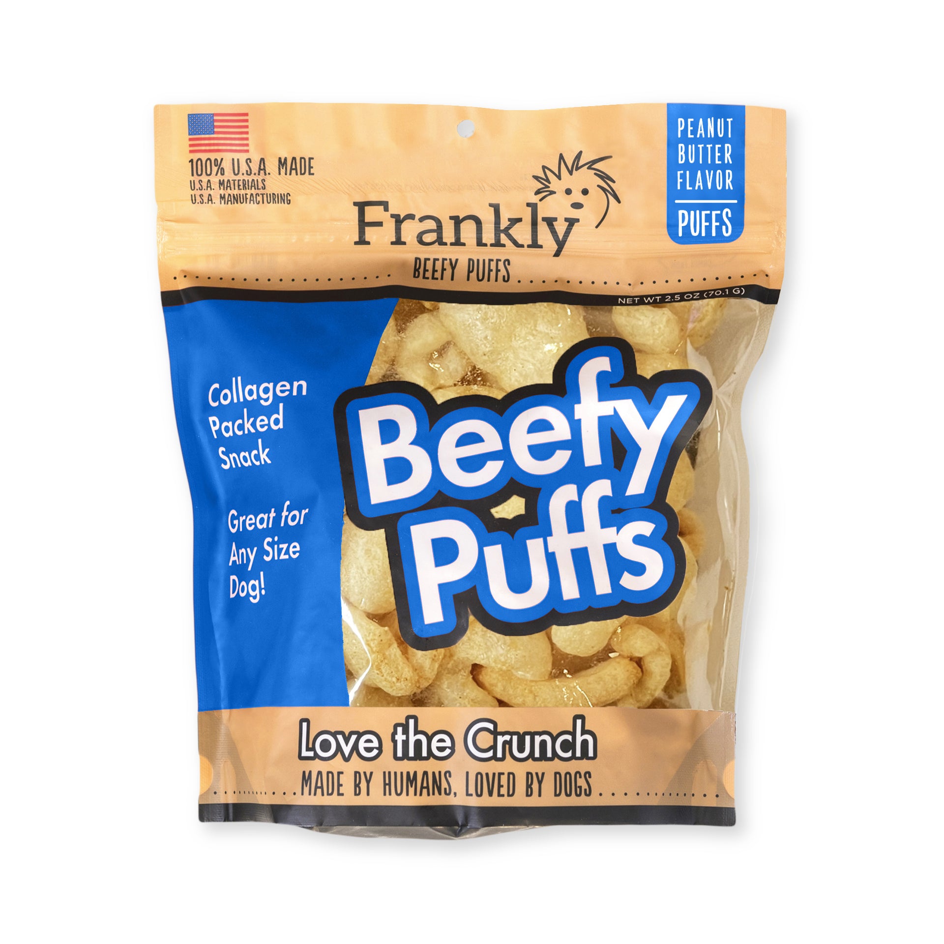 Frankly Pet Beefy Puffs Peanut Butter Dog Treats, 5oz – White Dog Bone