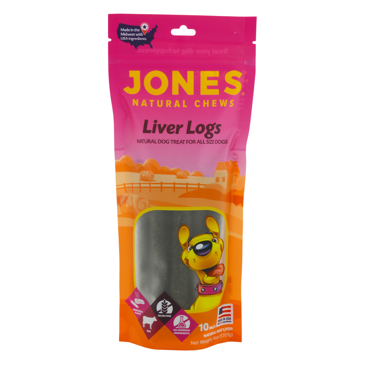 Jones Natural Beef Liver Logs Dog Treats, 10ct