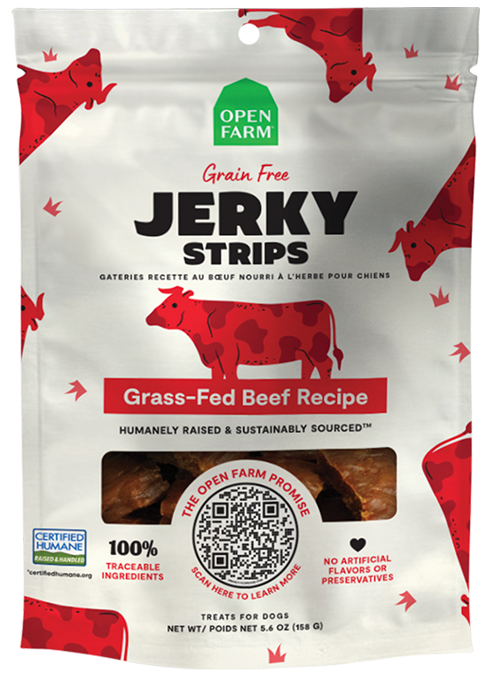 Open Farm Jerky Strips Grain Free Grass-Fed Beef Recipe, 5.6oz