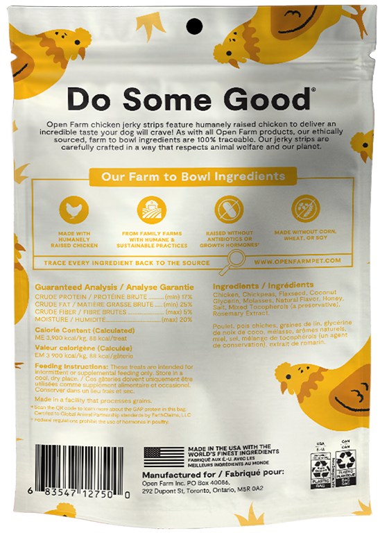 Open Farm Jerky Strips Grain Free Chicken Recipe Jerky Dog Treats, 5.6oz
