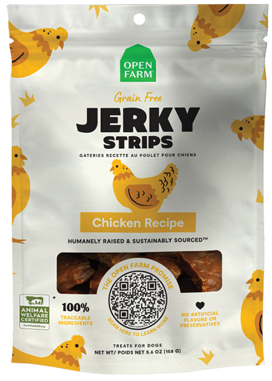 Open Farm Jerky Strips Grain Free Chicken Recipe Jerky Dog Treats, 5.6oz