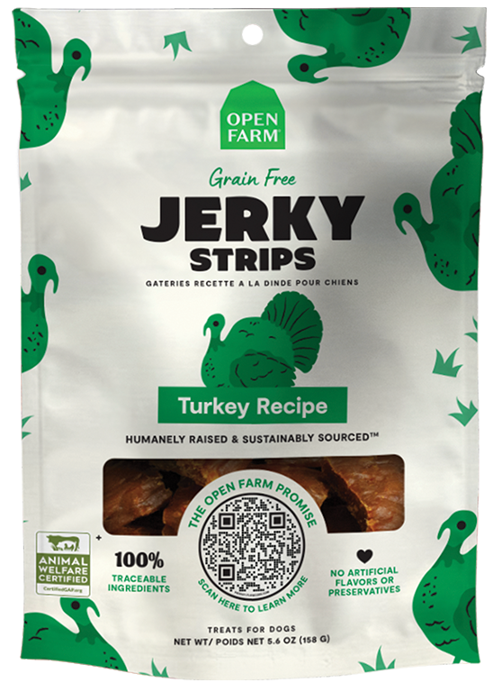 Open Farm Jerky Strips Grain Free Turkey Recipe Jerky Dog Treats, 5.6oz