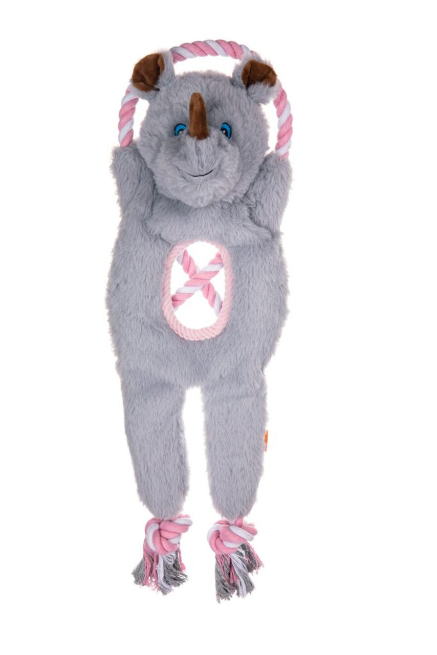 Growl Jungle Tugz Plush Dog Toy. Gray Rhino