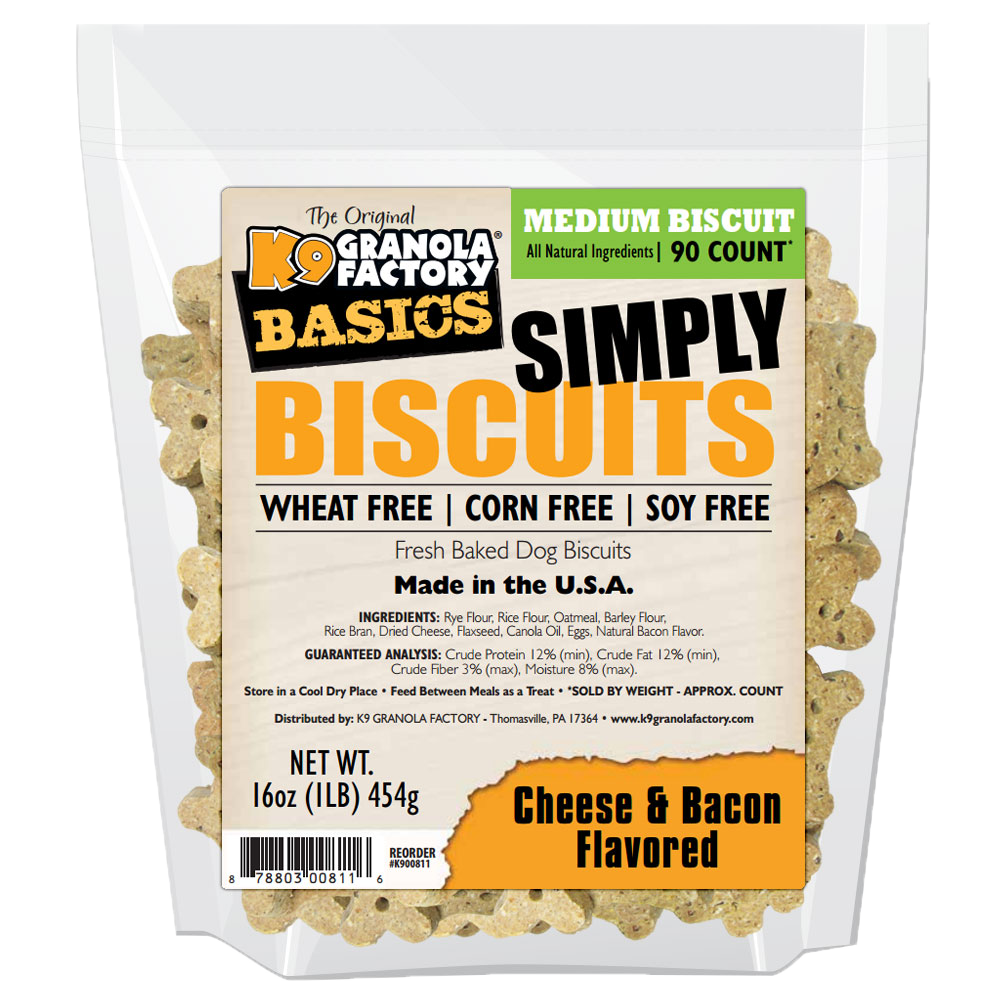 K9 Granola Factory Simply Biscuits Cheese & Bacon Dog Treats, Medium 1lb