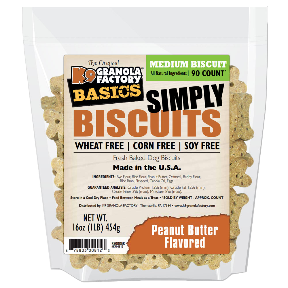 K9 Granola Factory Simply Biscuits Peanut Butter Dog Treats, Medium 1lb | 40% OFF Super Sale (Code: April40)