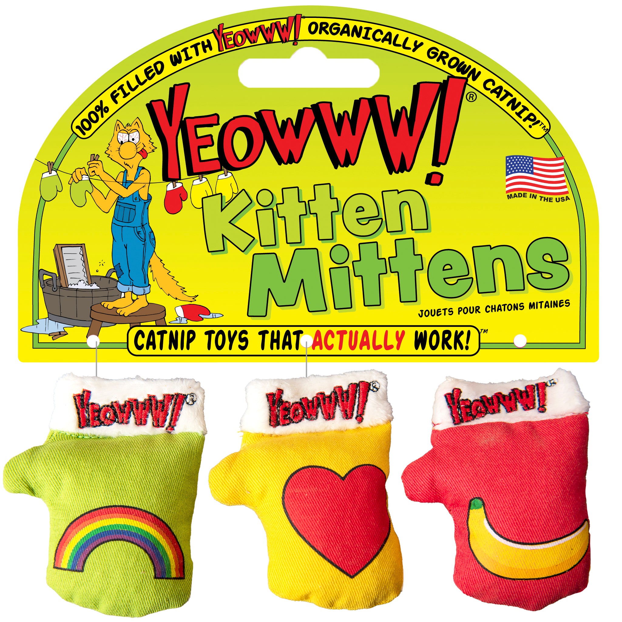 Yeowww! Catnip Filled Kitten Mittens Cat Toys, 3pk