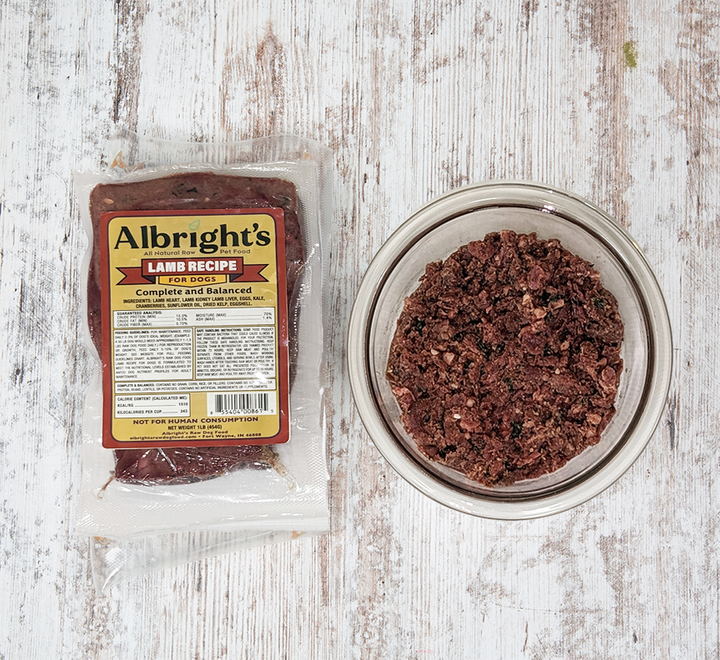Albrights Lamb Formula Raw Frozen Complete Diet Dog Food, 1lb 30ct/30lb Case