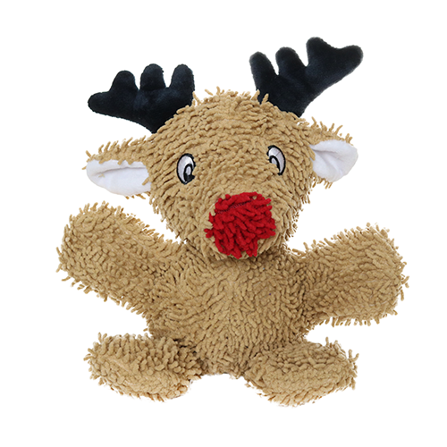 Tuffy Holiday Mighty Microfiber Ball Durable Squeaky Plush Dog Toy, Reindeer
