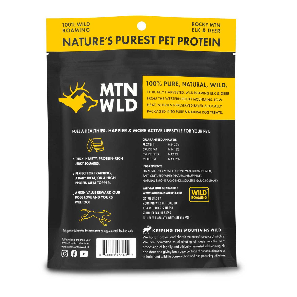 Mountain Wild 100% Free Roaming Elk & Deer Jerky Dog Treats, 8oz