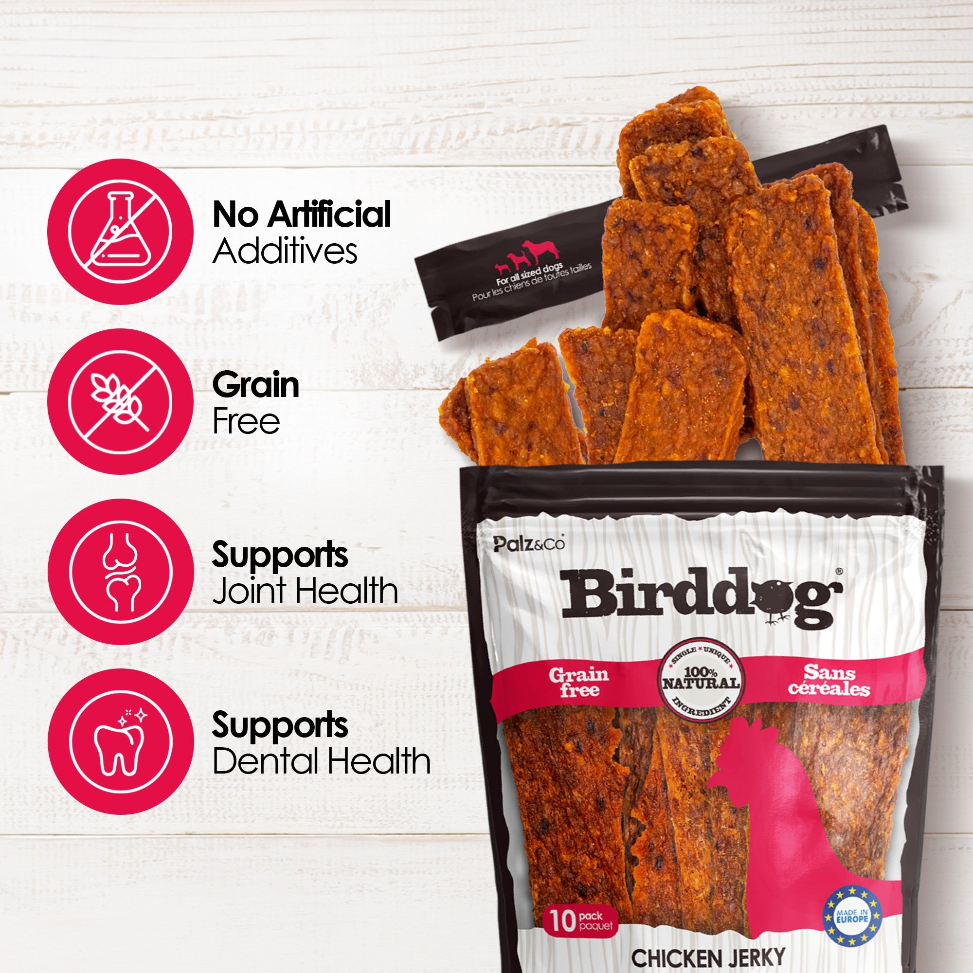 Palz&Co Birddog Chicken Jerky Dog Treats, 10pk