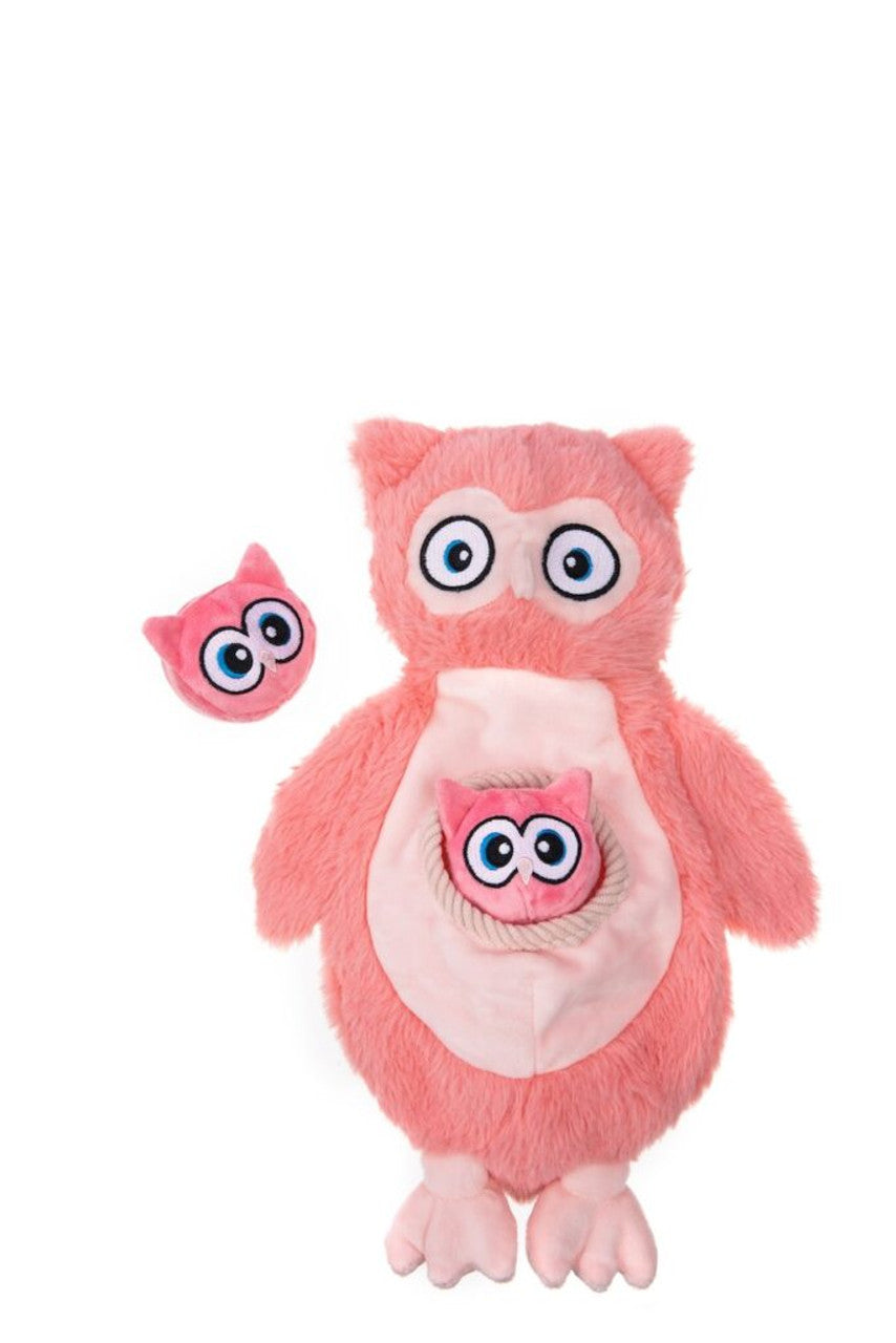 Growl Sidekicks Plush Dog Toy, Pink Owl