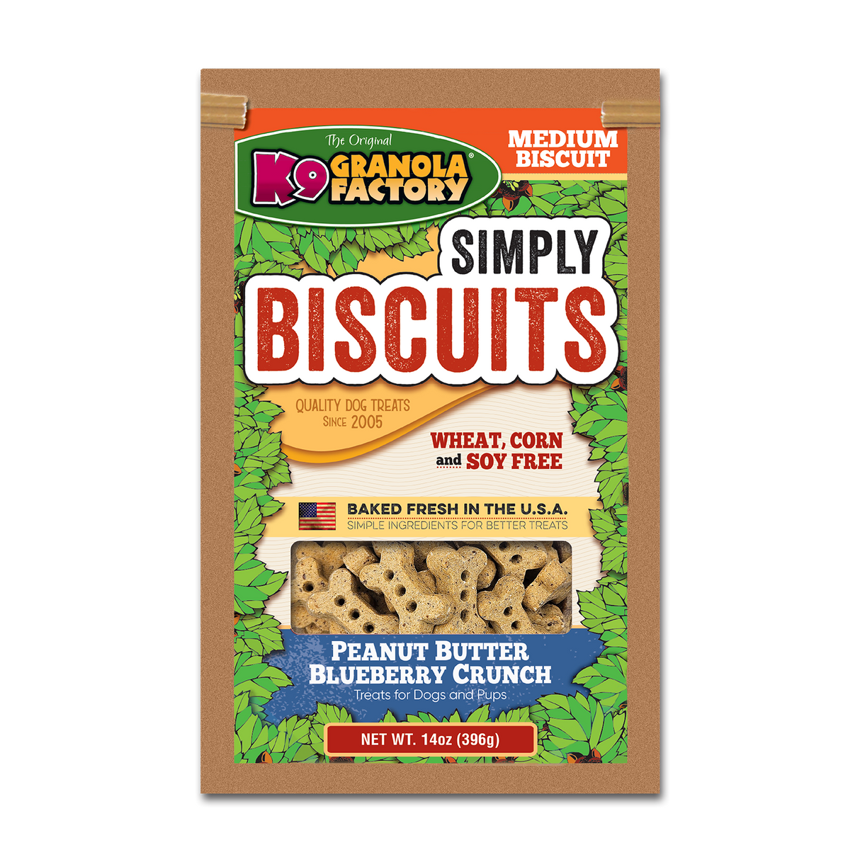K9 Granola Factory Simply Biscuits Peanut Butter Blueberry Dog Treats, Medium