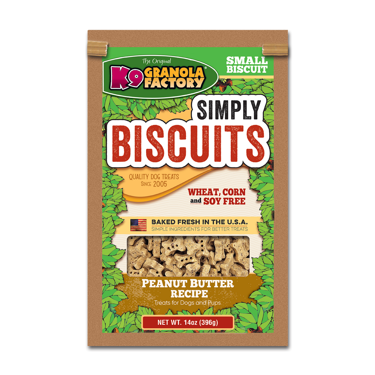 Package of K9 Granola Factory Simply Biscuits peanut butter dog treats