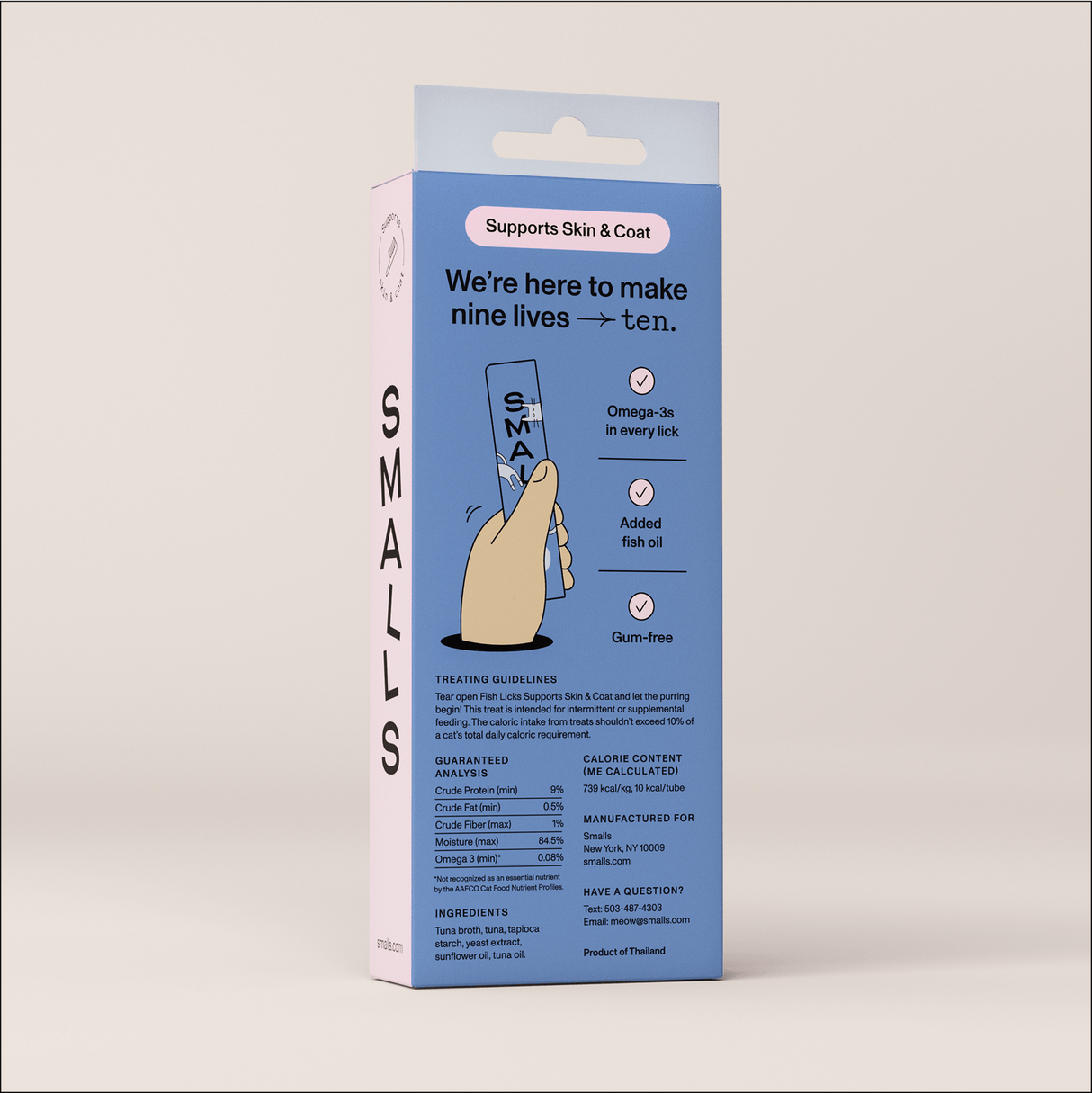 Smalls Fish Licks Skin & Coat Support Lickable Cat Treats, 8pk