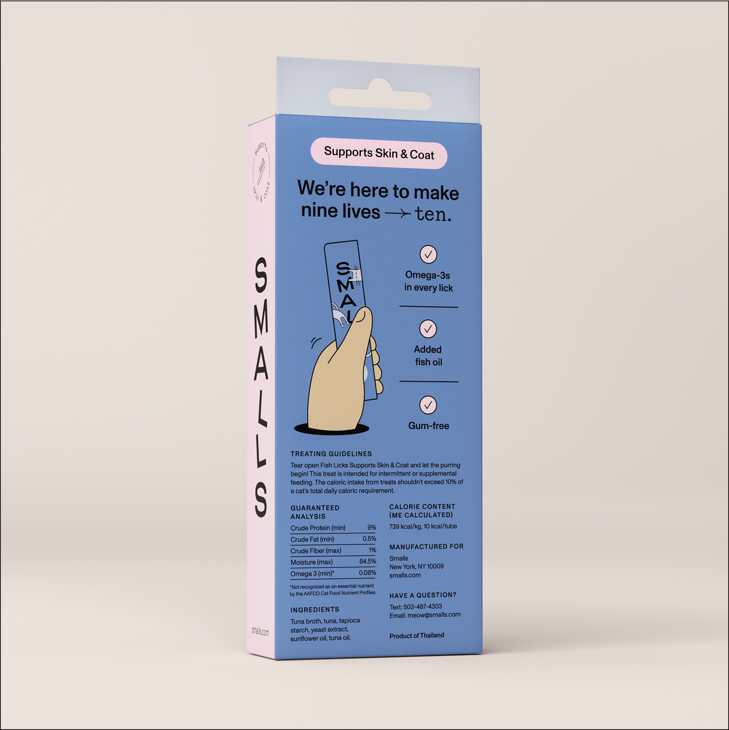 Smalls Fish Licks Skin & Coat Support Lickable Cat Treats, 8pk