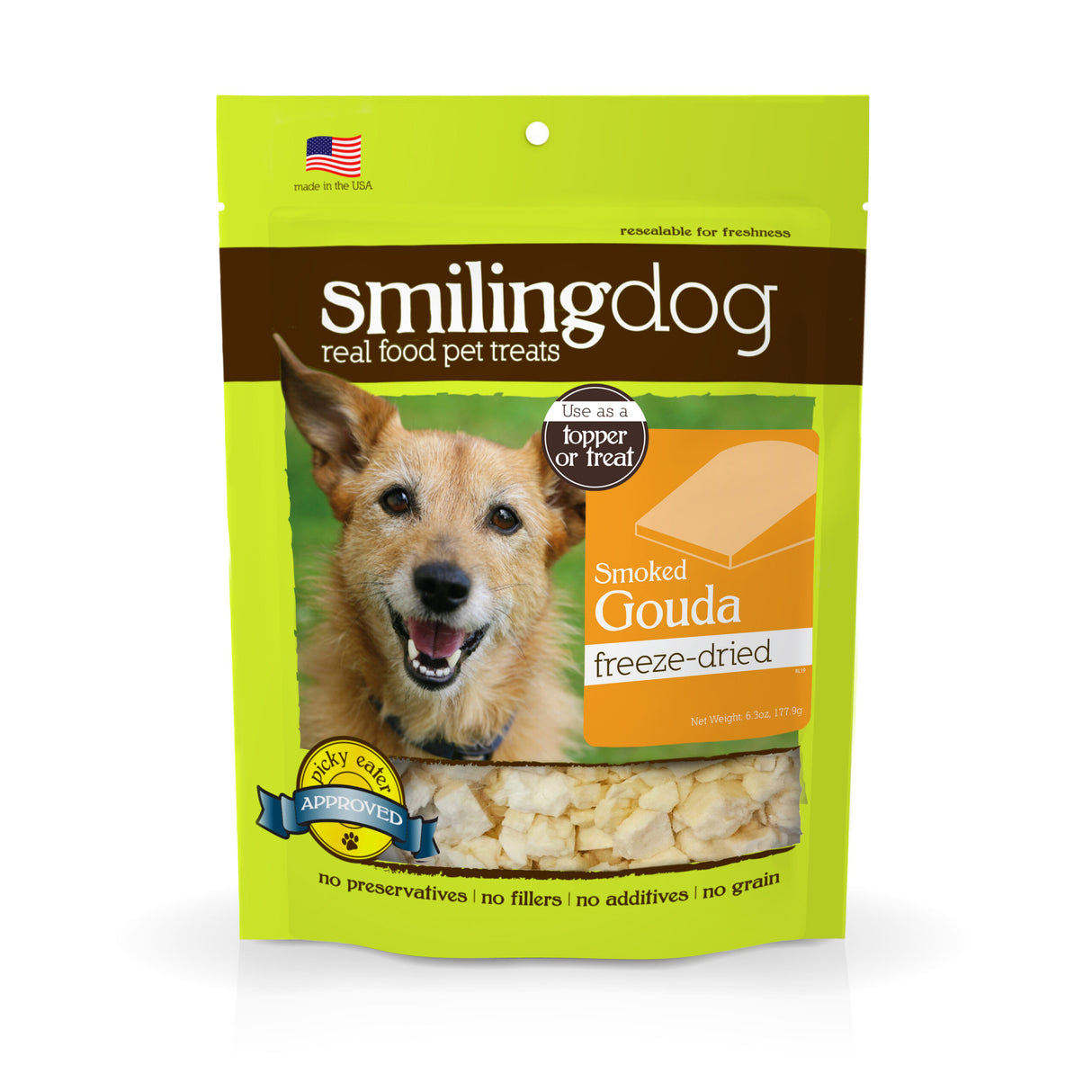 Smiling Dog Freeze Dried Smoked Gouda Cheese Dog Treats, 6.3oz