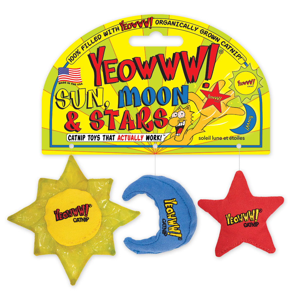 Yeowww! Catnip Filled Sun, Moon & Stars Cat Toys, 3pk