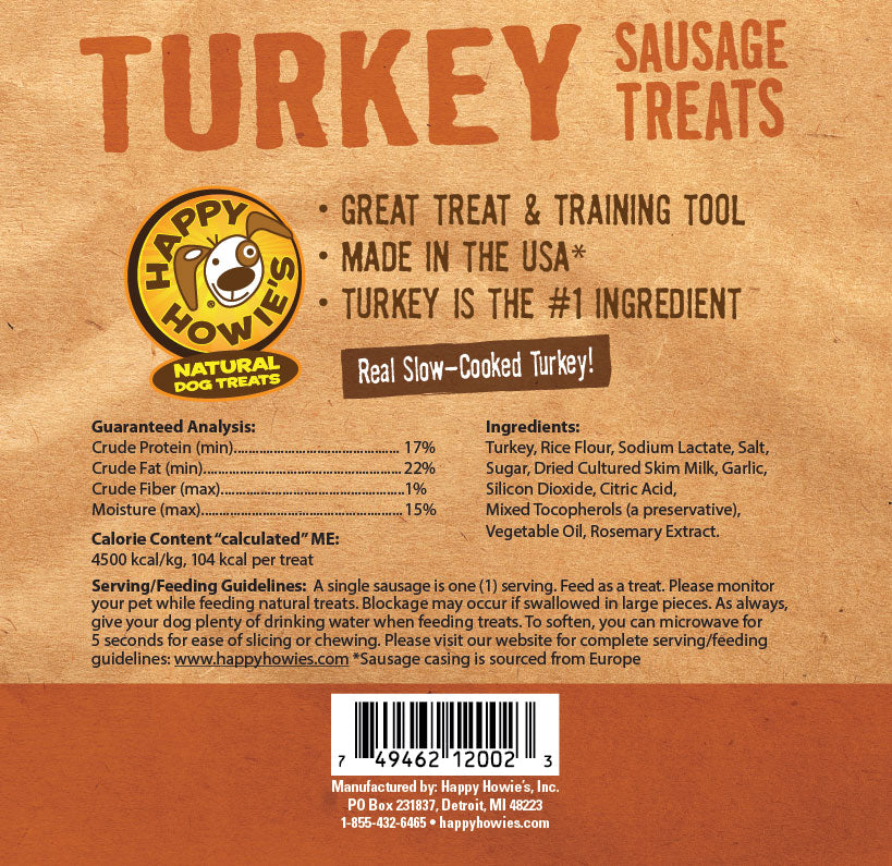 Happy Howie's USA Baker's Dozen Turkey Sausage Links Meaty Dog Treats, 4"