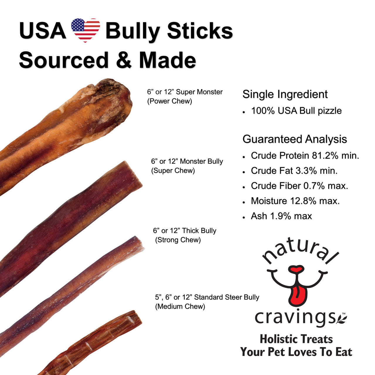 Natural Cravings USA Big Daddy Bully Stick, 12"