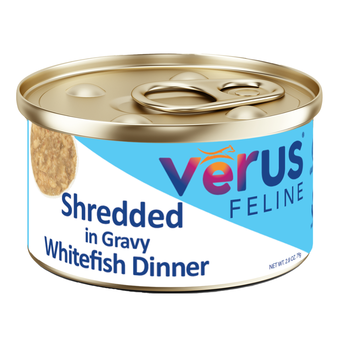 VéRUS Shredded Whitefish in Gravy Dinner Canned Cat Food, 24/2.8oz Cans
