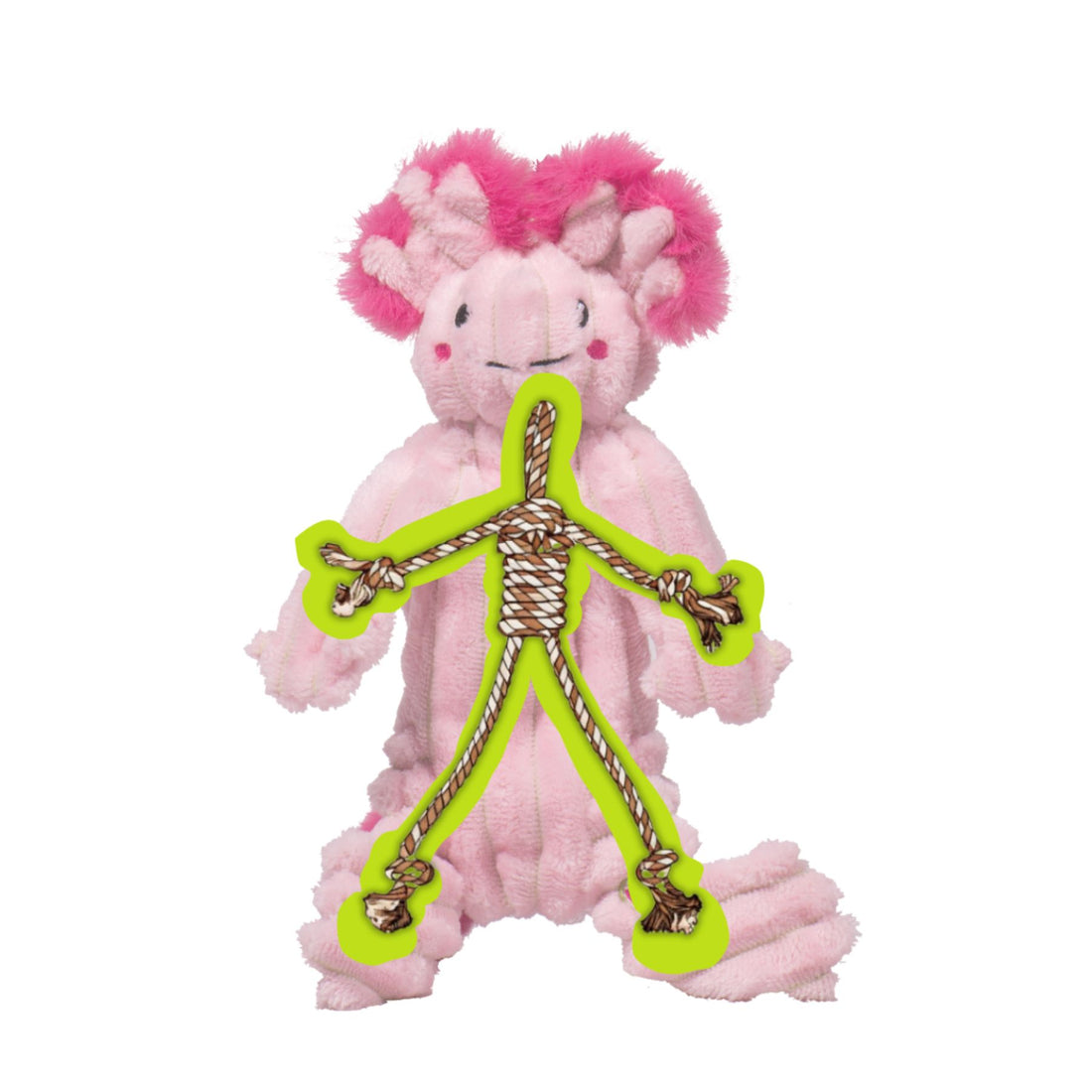 HuggleHounds Rope X-Brace Durable Plush Dog Toy, Axolotl
