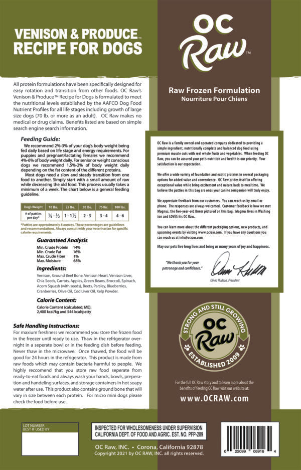 OC Raw Dog Frozen Raw Dog Food