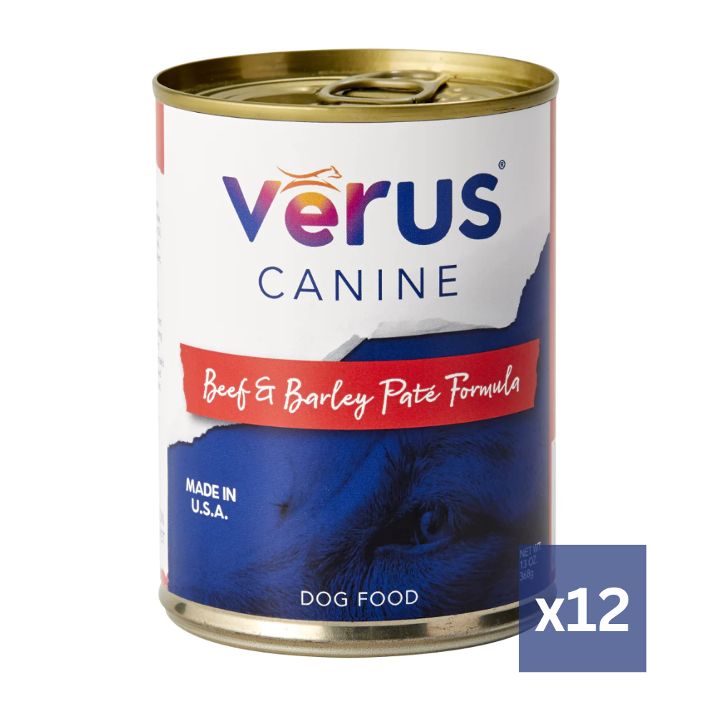 Verus Canine Beef & Barley Pate Formula Canned Dog Food, 12/13oz Cans