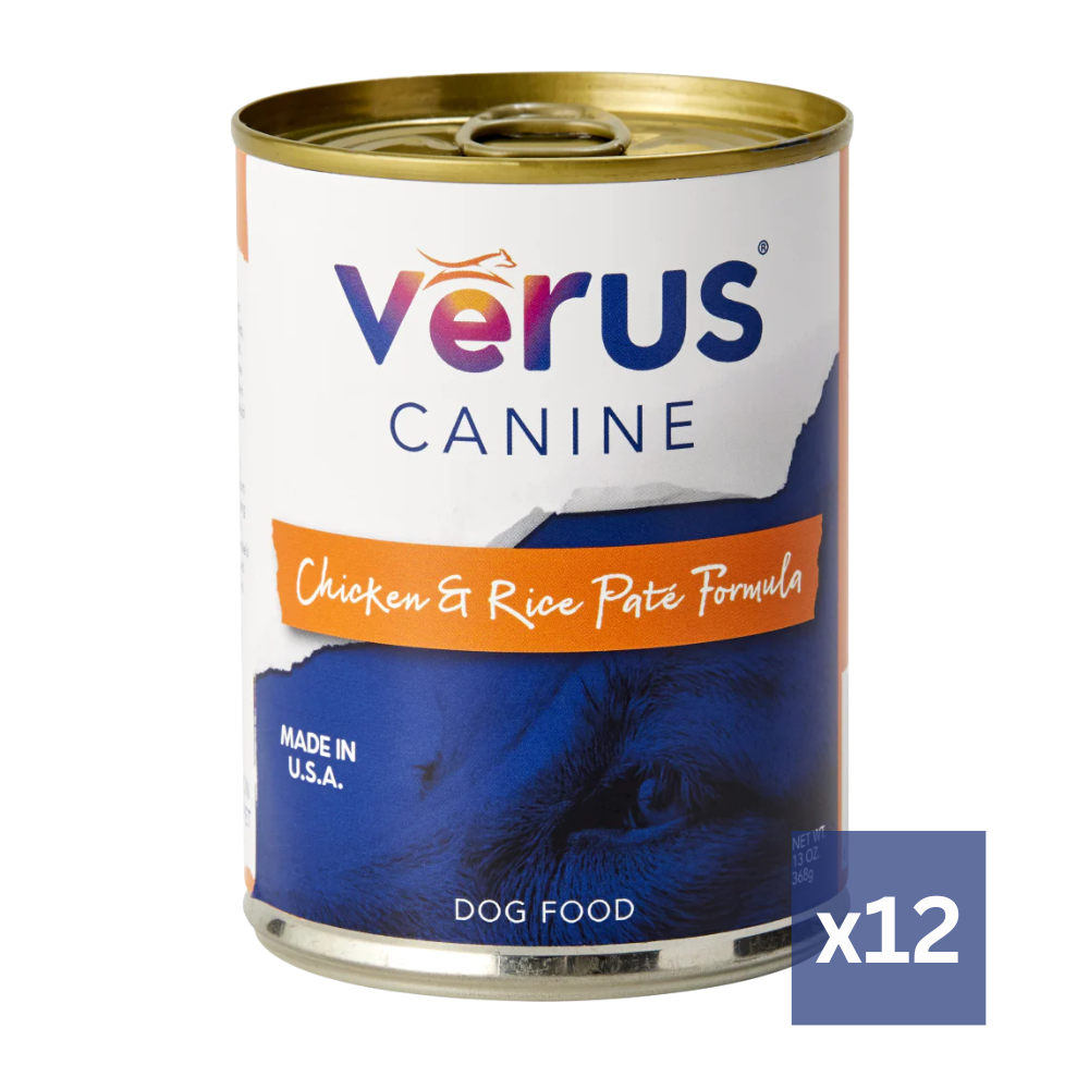 Verus Canine Chicken & Brown Pate Rice Formula Canned Dog Food, 12/13oz Cans