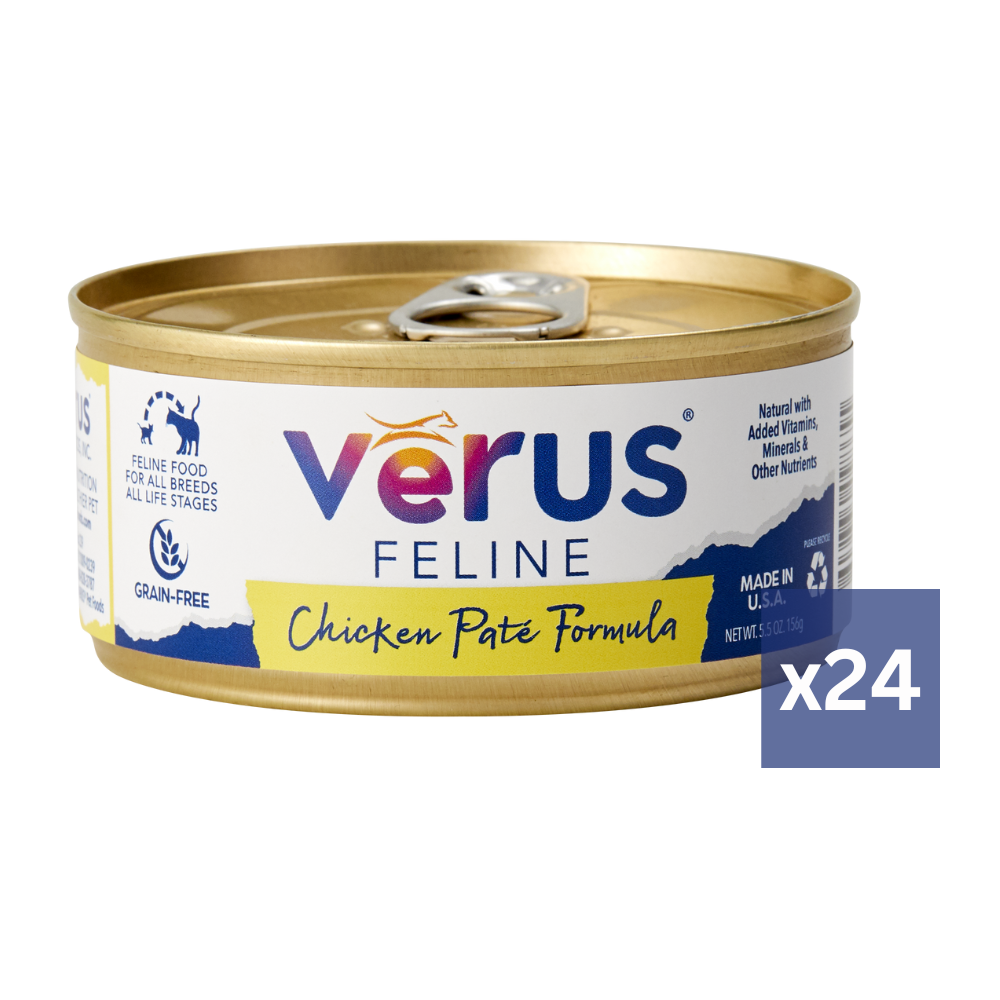 Verus Feline Grain Free Chicken Pate Formula Canned Cat Food, 24/5.5oz Cans