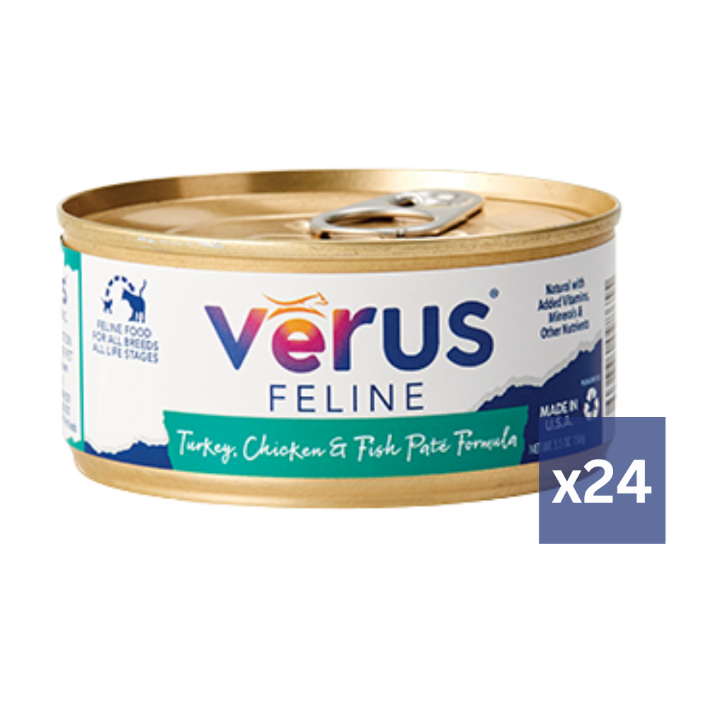 Verus Feline Turkey, Chicken & Ocean Fish Pate Formula Canned Cat Food, 24/5.5oz Cans