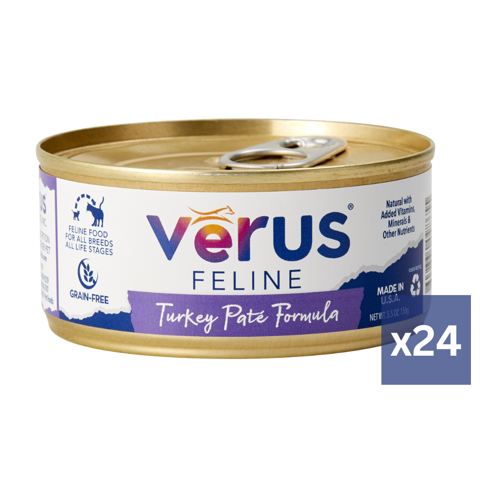 Verus Feline Grain Free Turkey Pate Formula Canned Cat Food, 24/5.5oz Cans