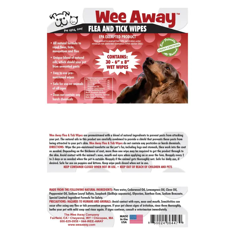 Wee Away Flea and Tick Wipes for Dogs & Cats