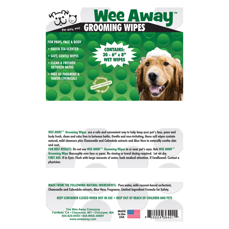 Wee Away Grooming Wipes Dor Dogs & Cats, Green Tea