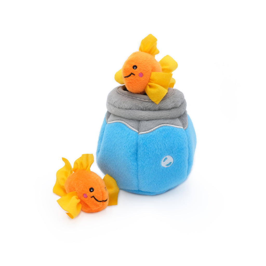 ZippyClaws Burrow Plush Cat Toy, Fish in Bowl