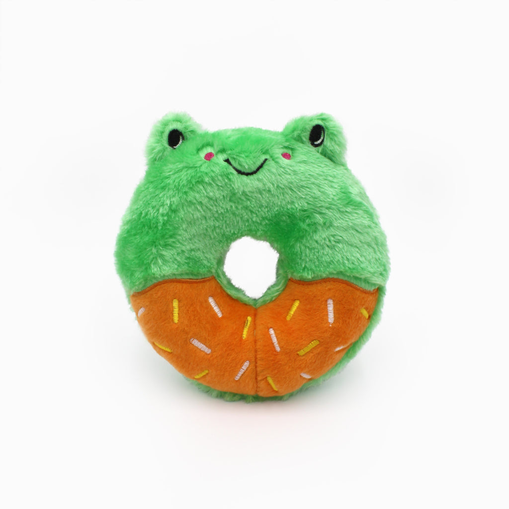 Zippy Paws Donut Buddies Plush Dog Toy, Frog – White Dog Bone