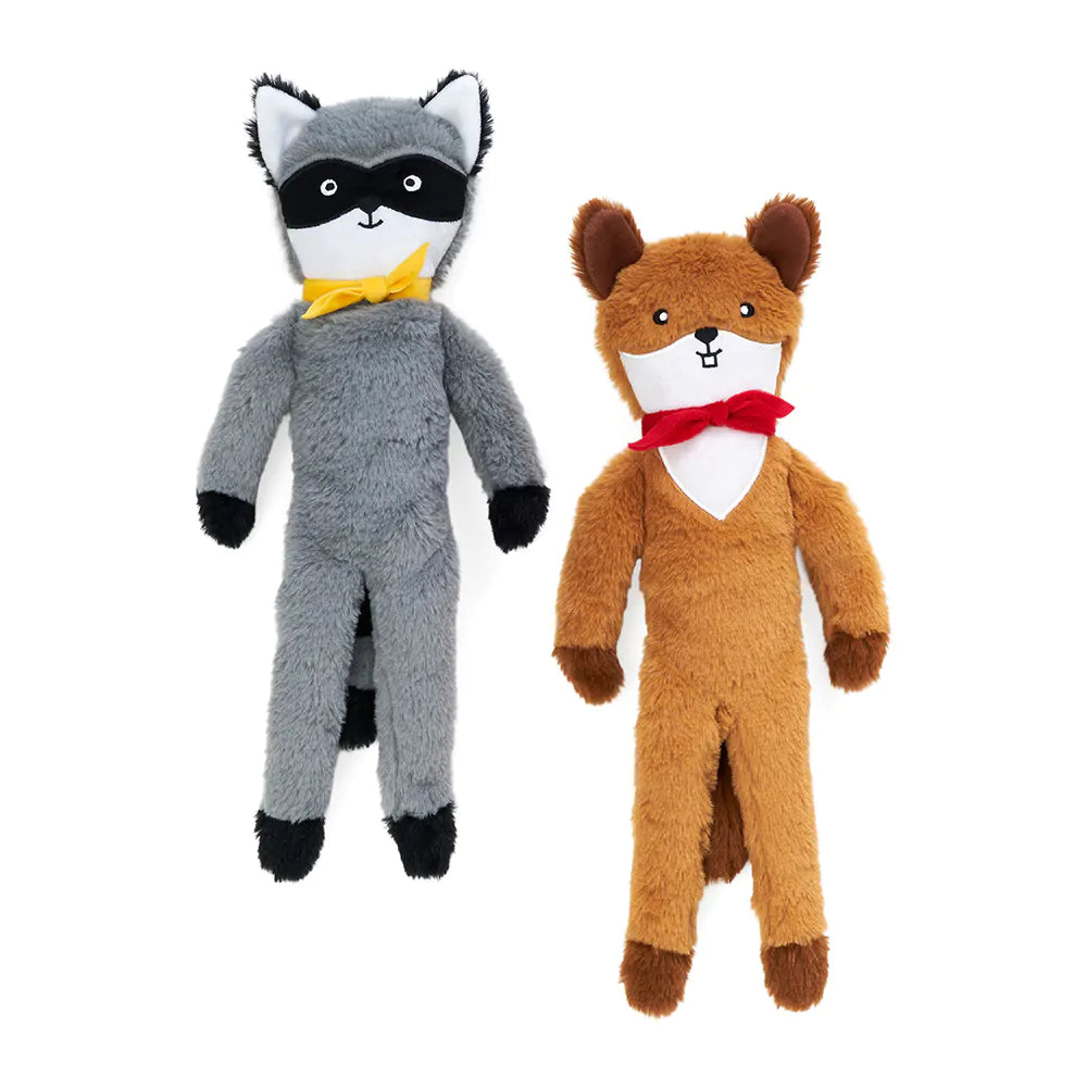Zippy Paws Fluffy Peltz Plush Dog Toy, Raccoon & Chipmunk