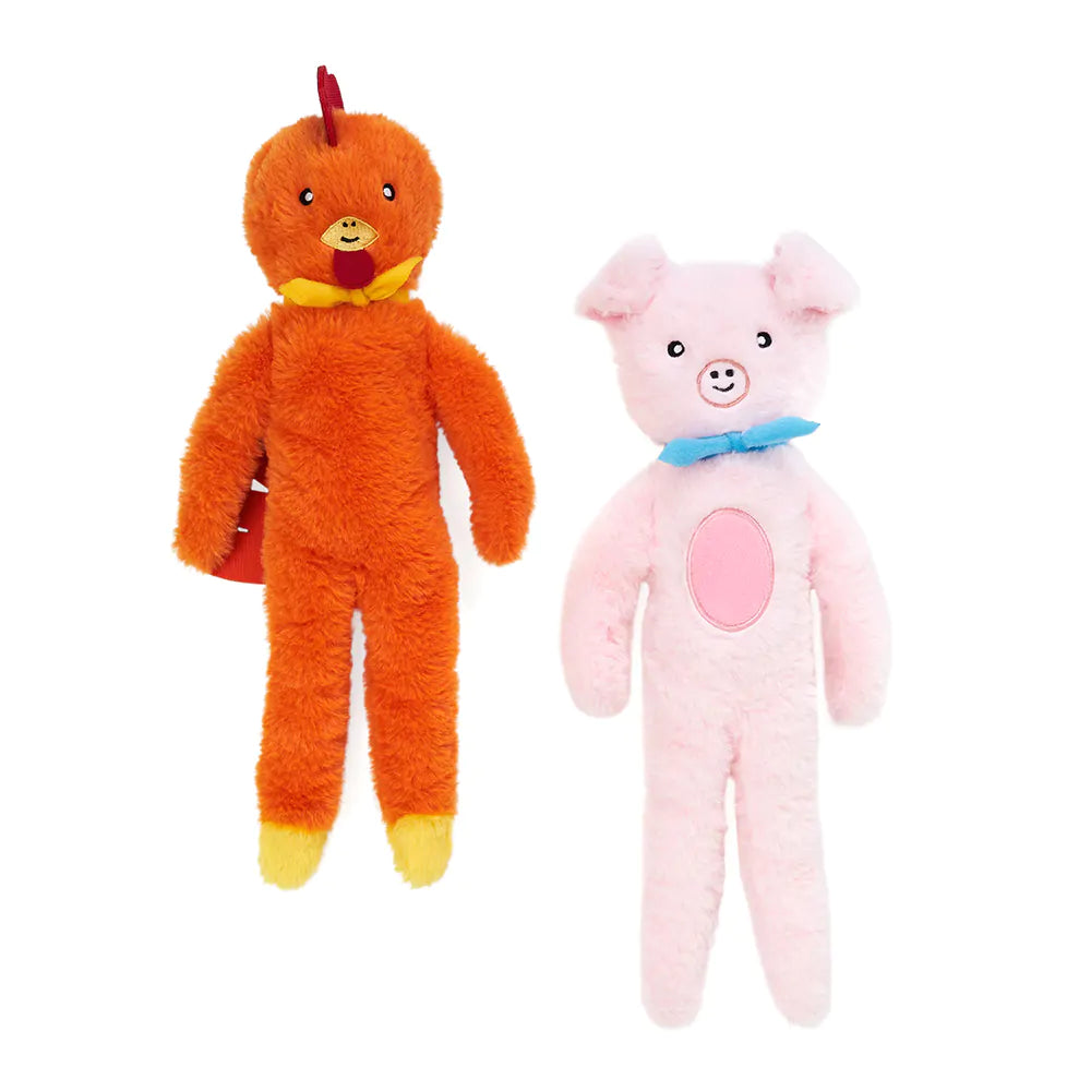 Zippy Paws Fluffy Peltz Plush Dog Toy, Chicken & Pig