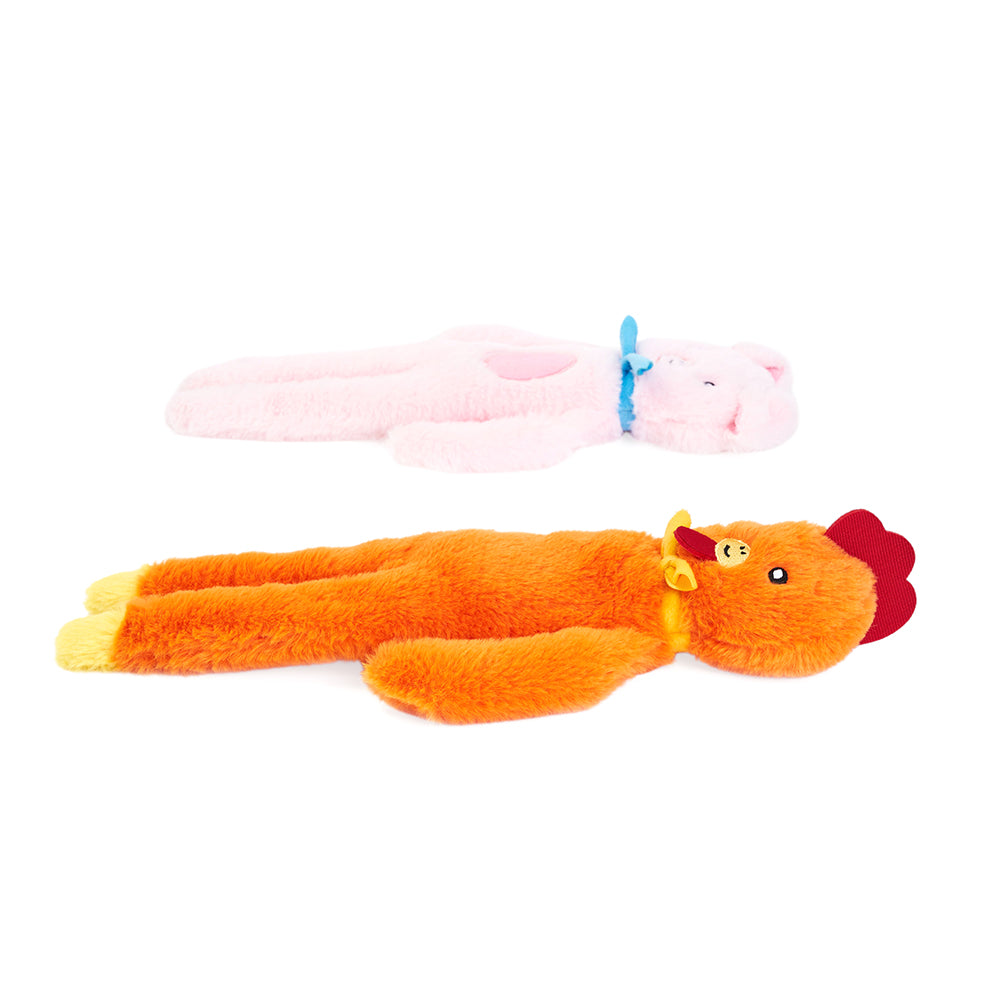 Zippy Paws Fluffy Peltz Plush Dog Toy, Chicken & Pig