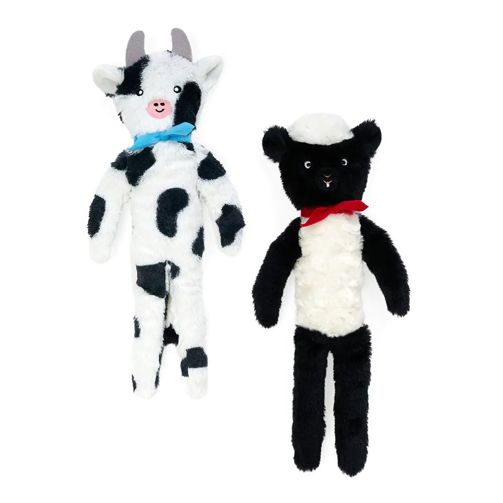 Zippy Paws Fluffy Peltz Plush Dog Toys, Sheep & Cow