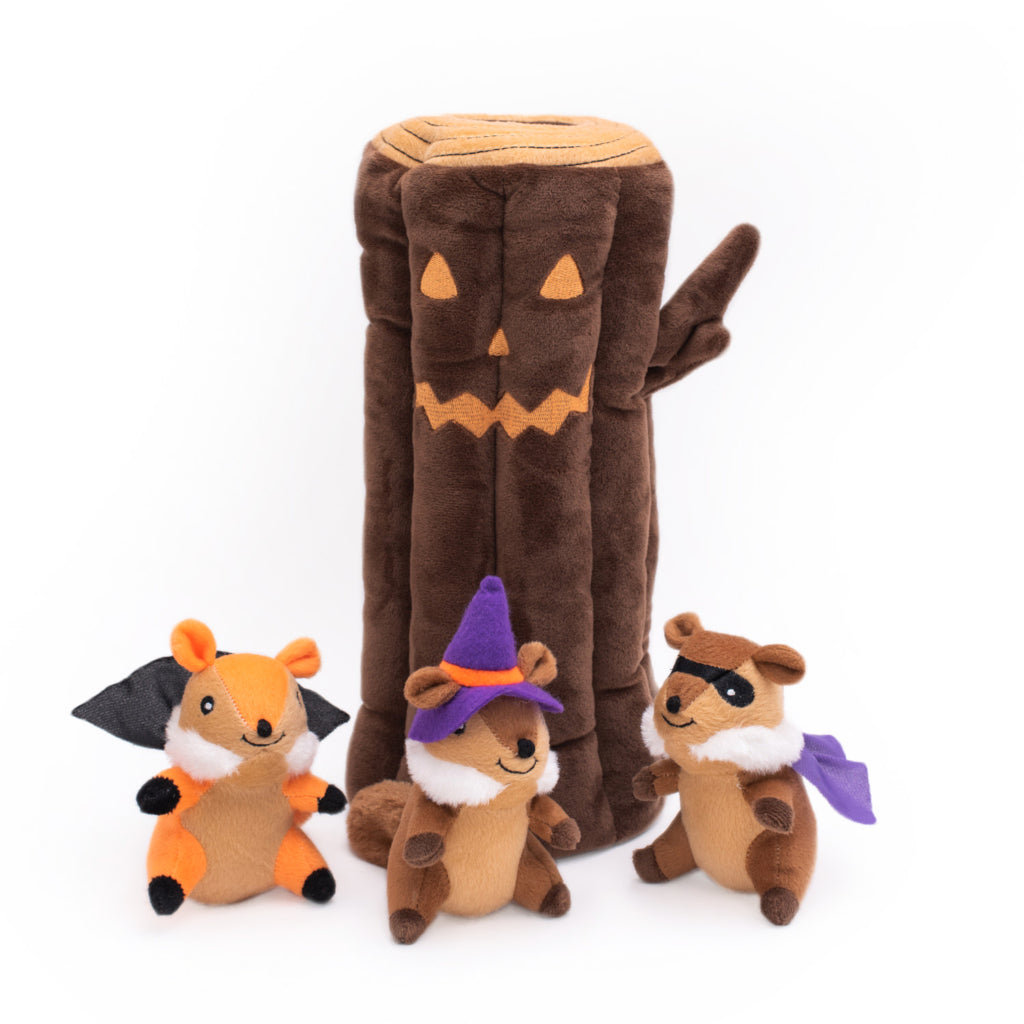 Zippy Paws Halloween 2025 Burrow Puzzle Plush Dog Toy, Haunted Log