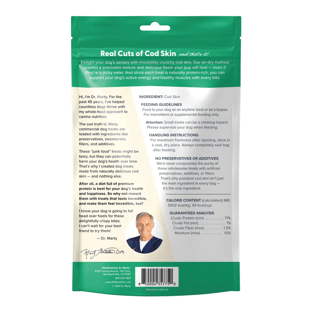 Dr Marty Cod Crispies Air Dried Wild Caught Cod Skin Dog Treats, 4oz